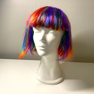 Multicolor blunt bang long bob wig